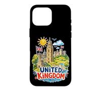 Carcasa para iPhone 16 Pro MAX Recuerdo de Viaje de Castillos con Bandera del Reino Unido