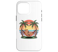 Carcasa para iPhone 16 Pro MAX Relaxing Capybara, Sunset, Palm Tree, Summer capy Vacation