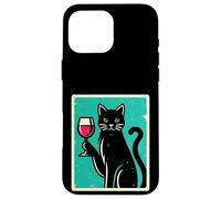 Carcasa para iPhone 16 Pro MAX Retro Elegante Gato con Vino Felino Gato Amante Gatito Gato Mamá