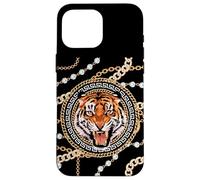 Carcasa para iPhone 16 Pro MAX Rich Wild Tiger with Printed Gold Chains & Diamonds Style