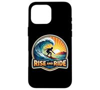 Carcasa para iPhone 16 Pro MAX Rise and Ride Surfer Mañana Surfing Tabla de Surf Cita Vintage