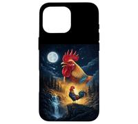 Carcasa para iPhone 16 Pro MAX Rooster Howling to The Moon Vintage Funny Rooster