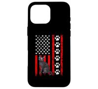 Carcasa para iPhone 16 Pro MAX Russian Blue Cat 4th of July Patriotic American Flag Paws