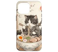Carcasa para iPhone 16 Pro MAX Samurai Ninja Cute Cat Ramen Bowl Japonés Acuarela Japón