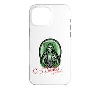 Carcasa para iPhone 16 Pro MAX Santa Muerte Green Justice Scythe Globe Folk Saint Rose
