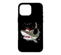 Carcasa para iPhone 16 Pro MAX Santa Shark Luces de Navidad Sharkmas Árbol Navidad Niños Hombres