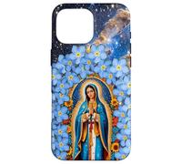 Carcasa para iPhone 16 Pro MAX Señora de Guadalupe Flores Azules & Estrella Virgen María Fe