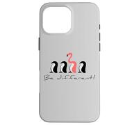Carcasa para iPhone 16 Pro MAX Ser Diferente, Flamenco Rosa Entre los pingüinos