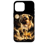 Carcasa para iPhone 16 Pro MAX Serene Pug Dog Moonlit Bosque Cascada Arte Canino
