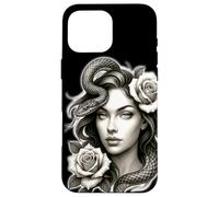 Carcasa para iPhone 16 Pro MAX Serpiente Chica Serpiente Rosas Medusa