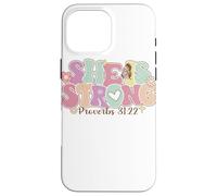 Carcasa para iPhone 16 Pro MAX She Is Strong Proverbs 31:22 Gráfico Floral