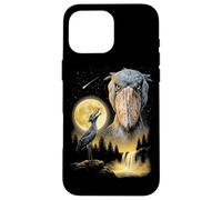Carcasa para iPhone 16 Pro MAX Shoebill Stork Aullando a la Luna, extraño Meme Divertido pájaro de los 90