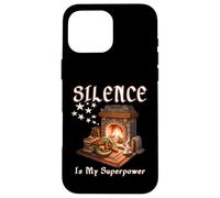 Carcasa para iPhone 16 Pro MAX Silencio ES MI Superpoder introvertido ratón Biblioteca Chimenea Leer