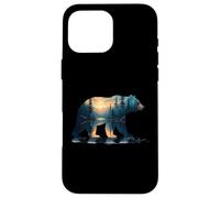 Carcasa para iPhone 16 Pro MAX Silueta Bosque Oso - Vintage Naturaleza Vida Silvestre Am