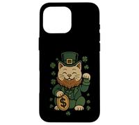 Carcasa para iPhone 16 Pro MAX St Patrick's Day Cat Statue Lucky Clover Charm Adult Kids