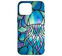 Carcasa para iPhone 16 Pro MAX Stained Glass Jellyfish Blue Purple Mosaic Ocean Art