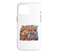 Carcasa para iPhone 16 Pro MAX Stay Chill Tiger Tropical Beach Vacaciones Retro Verano Vibes