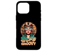 Carcasa para iPhone 16 Pro MAX Stay Groovy Retro Hippie Woman Peace Sign Sunset