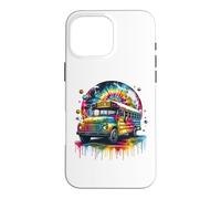 Carcasa para iPhone 16 Pro MAX Tie Dye School Bus Art Psychedelic Retro Colors Futuristic