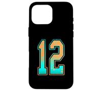 Carcasa para iPhone 16 Pro MAX Uniforme de Jugador número 12, Color Verde Menta, Verde Azulado, Naranja, número 12