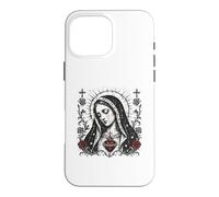 Carcasa para iPhone 16 Pro MAX Virgen María Sagrado Corazón Cristiano Gótico Rosas Católicas