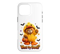 Carcasa para iPhone 16 Pro MAX What The Duck Halloween Teddy Bear Wearing Yeallow Duck