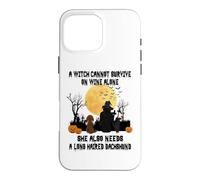 Carcasa para iPhone 16 Pro MAX Witch Wine and Long Haired Dachshund Dog Halloween Costume