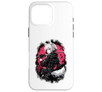 Carcasa para iPhone 16 Pro MAX Wolf Anime Girl Samurai Katana Rosa Negro Diseño Estético