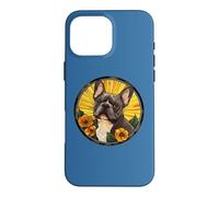 Carcasa para iPhone 16 Pro MAX Womens Girls Floral Flowers Round Black French Bulldog Lover