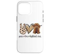 Carcasa para iPhone 16 Pro MAX Womens Girls Peace Love Heifer Scottish Highland Cow Lover