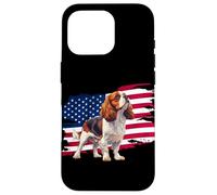 Carcasa para iPhone 16 Pro Mens Womens USA Flag American 4th July Cavalier Dog Mom