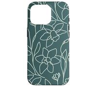 Carcasa para iPhone 16 Pro Modern Line Art Poppy Flower Leaves Boho Dark Green