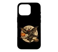 Carcasa para iPhone 16 Pro Mothman Cryptid Jack O Lantern Pumpkin Full Moon Escoba