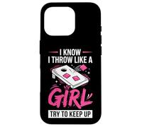 Carcasa para iPhone 16 Pro Mujer de Cornhole, Divertida, Lanzo como una niña, Trato de Mantener el Ritmo