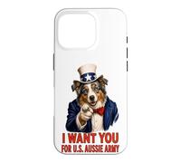 Carcasa para iPhone 16 Pro Pastor Australiano Australiano Australiano EE.UU. Divertido Retro Vintage 4 de Julio