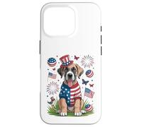 Carcasa para iPhone 16 Pro Patriotic Puppy Uncle Sam Hat 4 de Julio Perro