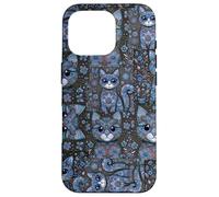 Carcasa para iPhone 16 Pro Patrón de Animal Peculiar Kitsch Collage Lindo Gato Floral Azul