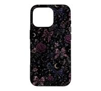 Carcasa para iPhone 16 Pro Patrón de Luna botánica Vintage con diseño Floral, Estilo Bow Coquet