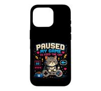 Carcasa para iPhone 16 Pro Pausa Mi Juego para Alimentar Al Gato Gamer Cat Retro