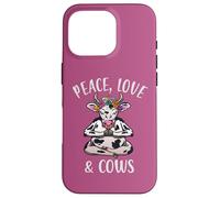 Carcasa para iPhone 16 Pro Peace Love & Cows Divertido Yoga meditando con Vacas