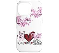 Carcasa para iPhone 16 Pro Peace Love, Rama de Cerezo, Flor de Sakura, Floral japonés