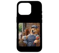 Carcasa para iPhone 16 Pro Perro Labrador Jubilado 2026 en Silla de Garaje Bebiendo café