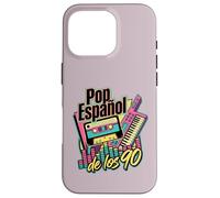 Carcasa para iPhone 16 Pro Pop Español de los 90 Retro Cassette Tape Keytar Español
