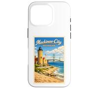 Carcasa para iPhone 16 Pro Póster de Viaje Vintage de Michigan Mackinaw City Up North MI