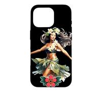 Carcasa para iPhone 16 Pro Pretty Hawaiian Hula Pin-Up Girl Acuarela