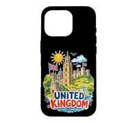 Carcasa para iPhone 16 Pro Recuerdo de Viaje de Castillos con Bandera del Reino Unido