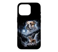 Carcasa para iPhone 16 Pro Retro Bulldog Aullando a la Luna 90s Bootleg Meme Puppy Dog