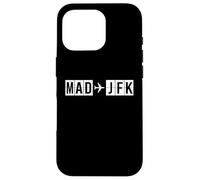 Carcasa para iPhone 16 Pro Ruta de Vuelo Mad JFK Códigos Aéreos de Madrid a Nueva York