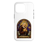 Carcasa para iPhone 16 Pro San Padre Pío Católico Devocional Gótico Mosaico Icono Arte