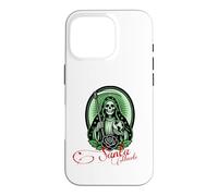 Carcasa para iPhone 16 Pro Santa Muerte Green Justice Scythe Globe Folk Saint Rose